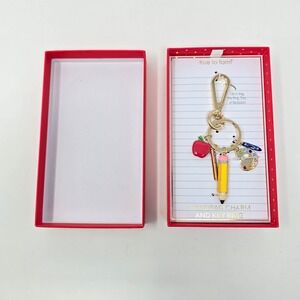 True to Form Teacher Handbag Charm Key Ring Apple Pencil Art Palette Gold Tone
